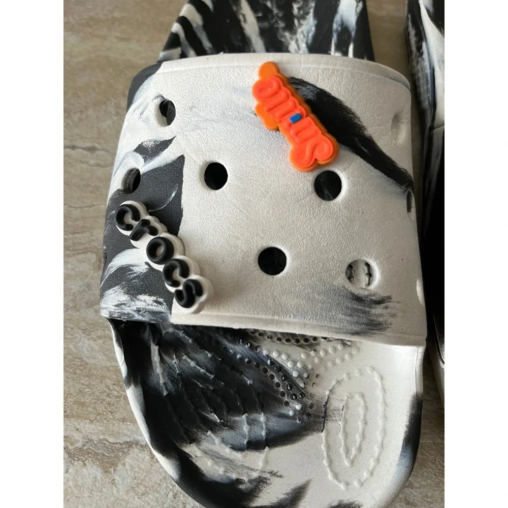 Crocs Classic Marble Sandals Mens 6 Women 8 Black White Swirl Jibbitz Comfort